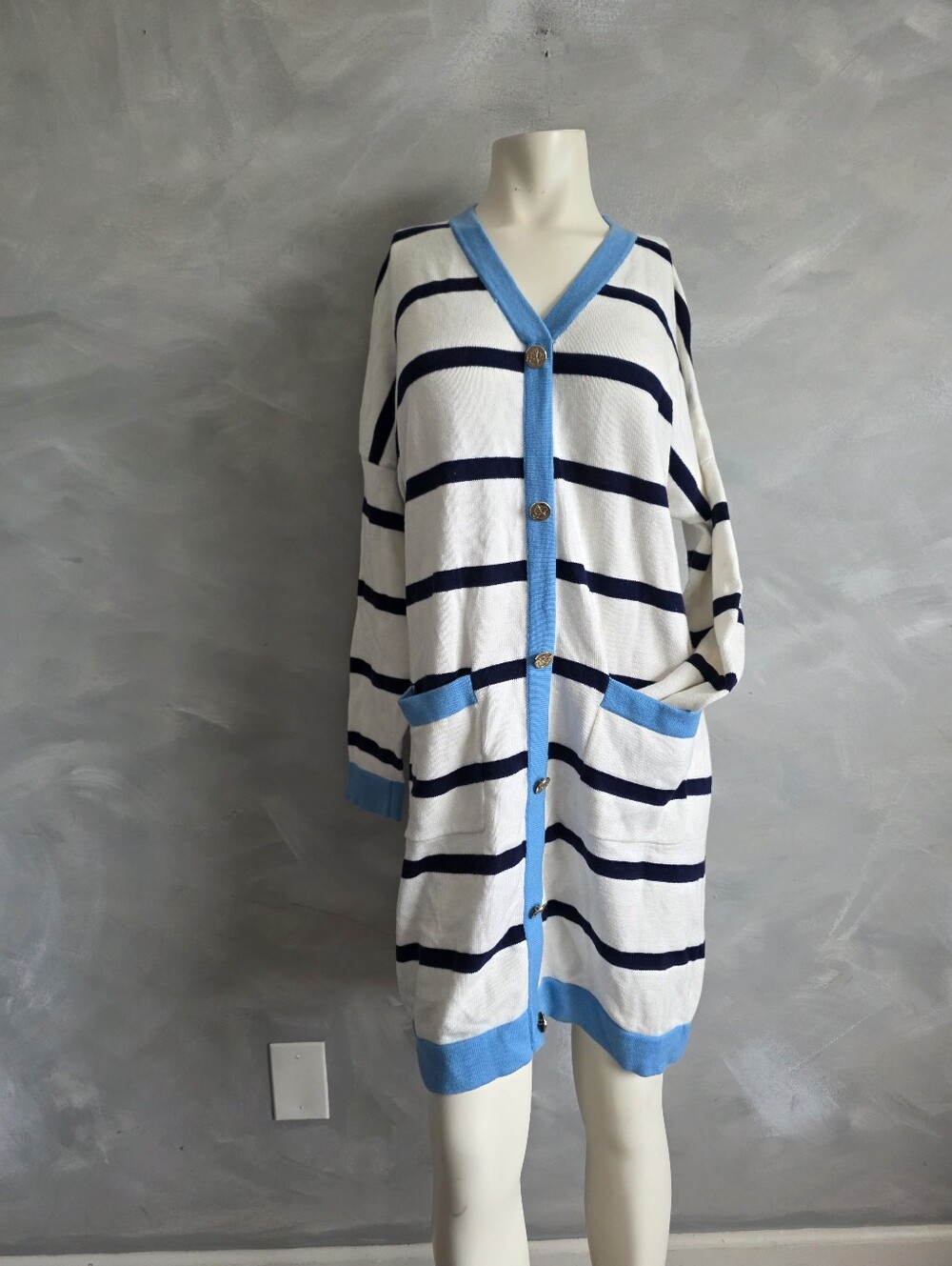 Preppy Nautical Maritime Draper James Cassadee Cardigan Sweater Dress M